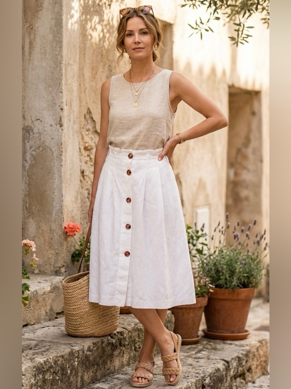 Massimo Dutti White Button-Front A-Line Midi Skirt Size(6) S Talla 38